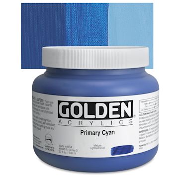 Open in modal - Golden Heavy Body Artist Acrylic - Primary Cyan, 32 oz Jar and swatch