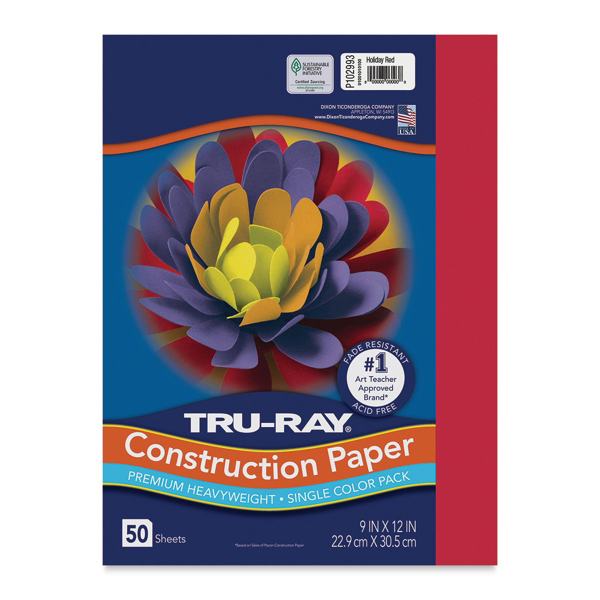 Tru-Ray Construction Paper, 76 lbs., 9 x 12, Holiday Red, 50