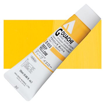 Open in modal - Holbein Acrylic Gouache - Deep Yellow, 20 ml tube and swatch