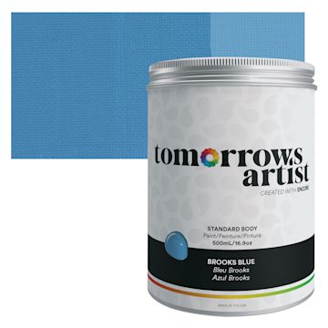 Open in modal - Tomorrow's Artist Eco-Friendly Standard Body Acrylic Paint - Brooks Blue, 500 ml jar and swatch