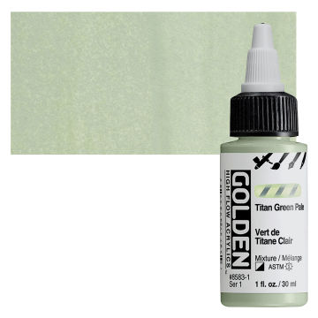 Golden High Flow Acrylics - Titan Green Pale, 1 oz bottle with swatch
