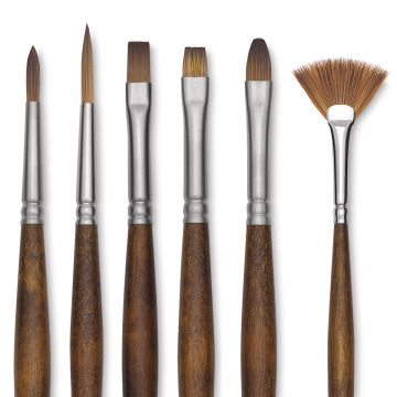Raphaél Precision Brushes - Closeup of 6 different types of brushes shown 
