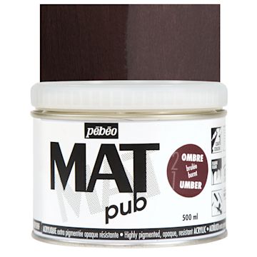 Open in modal - Pebeo Mat Pub Acrylic Paint - Burnt Umber, 500 ml jar and swatch