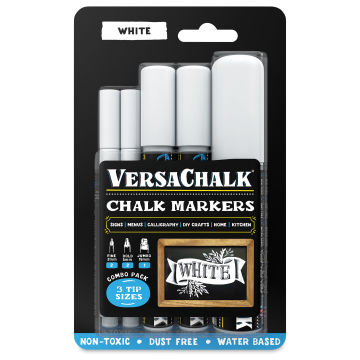 VersaChalk Liquid Chalk Markers - Set of 5, White, Assorted Sizes (in packaging)