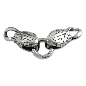 John Bead Stainless Steel Antique Silver Clasp - Snake Head, 34 x 15 mm, facing forward