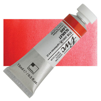 PWC Extra Fine Professional Watercolor - Scarlet Lake, 15 ml, Swatch with Tube