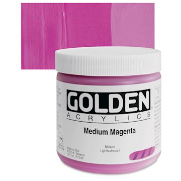 Open in modal - Golden Heavy Body Artist Acrylic - Medium Magenta, 16 oz Jar and swatch