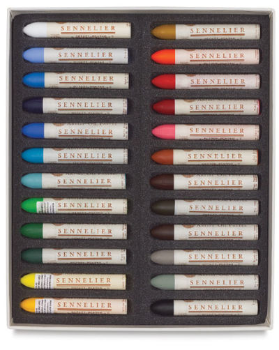 Sennelier Oil Pastels - Set of 24 Assorted Colors. Inner tray of pastels in two rows.