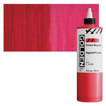 Golden High Flow Acrylics - Primary Magenta, 16 oz bottle with swatch