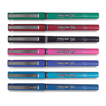 Pilot Precise V5 Pen Set - Set of 7 Assorted Colors capped and lined horizontally