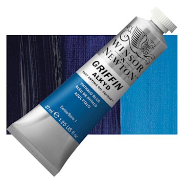 Open in modal - Winsor & Newton Griffin Alkyd - Phthalo Blue, 37 ml tube and swatch