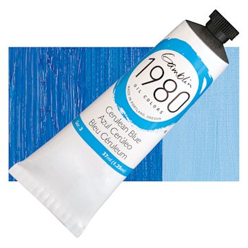 Open in modal - Gamblin 1980 Oil Paint - Cerulean Blue, 37 ml tube and swatch