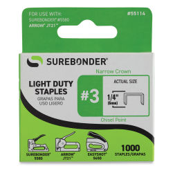 Surebonder Light Duty Staples - 1/4'', Box of 1000, Front Of Package