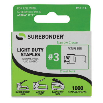 Surebonder Light Duty Staples - Front of package of 1000 1/4 inch staples