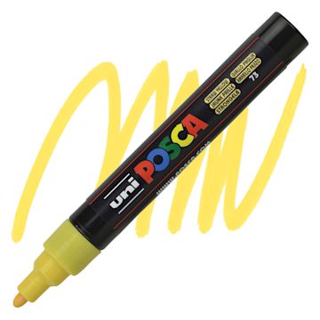 Open in modal - Uni Posca Paint Marker - Straw Yellow, Bullet Tip, 2.5 mm marker and swatch