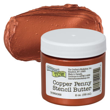 The Crafter's Workshop Stencil Butter - Copper Penny, 2 oz, Jar with swatch