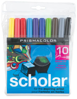 Prismacolor Scholar Marker Set - Front view of 10 pc Marker package showing colors included
