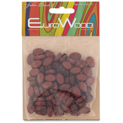 John Bead Euro Wood Beads - Mahogany, Flat Oval, 8 mm x 12 mm, Pkg of 100