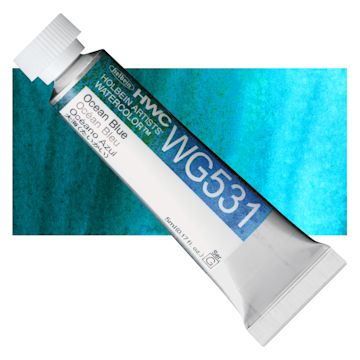 Open in modal - Holbein Artists' Watercolor - Ocean Blue, 5 ml tube and swatch