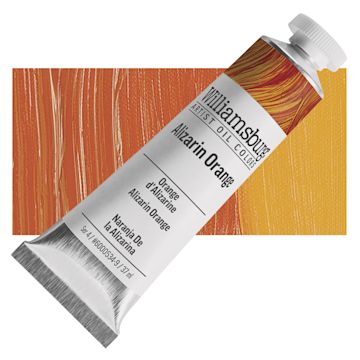 Open in modal - Williamsburg Handmade Oil Paint - Alizarin Orange, 37 ml tube and swatch