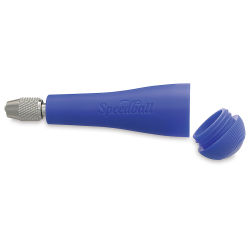 Linoleum Cutter Handle - Side view of Blue Cutter handle, with cap off