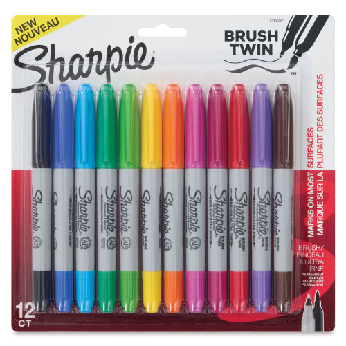  SHARPIE Brush Twin Permanent Markers, Brush Tip Marker and  Ultra Fine Tip Marker, Assorted, 12 Count & Pocket Style Highlighters,  Chisel Tip, Assorted Fluorescent, 12 Count : Office Products