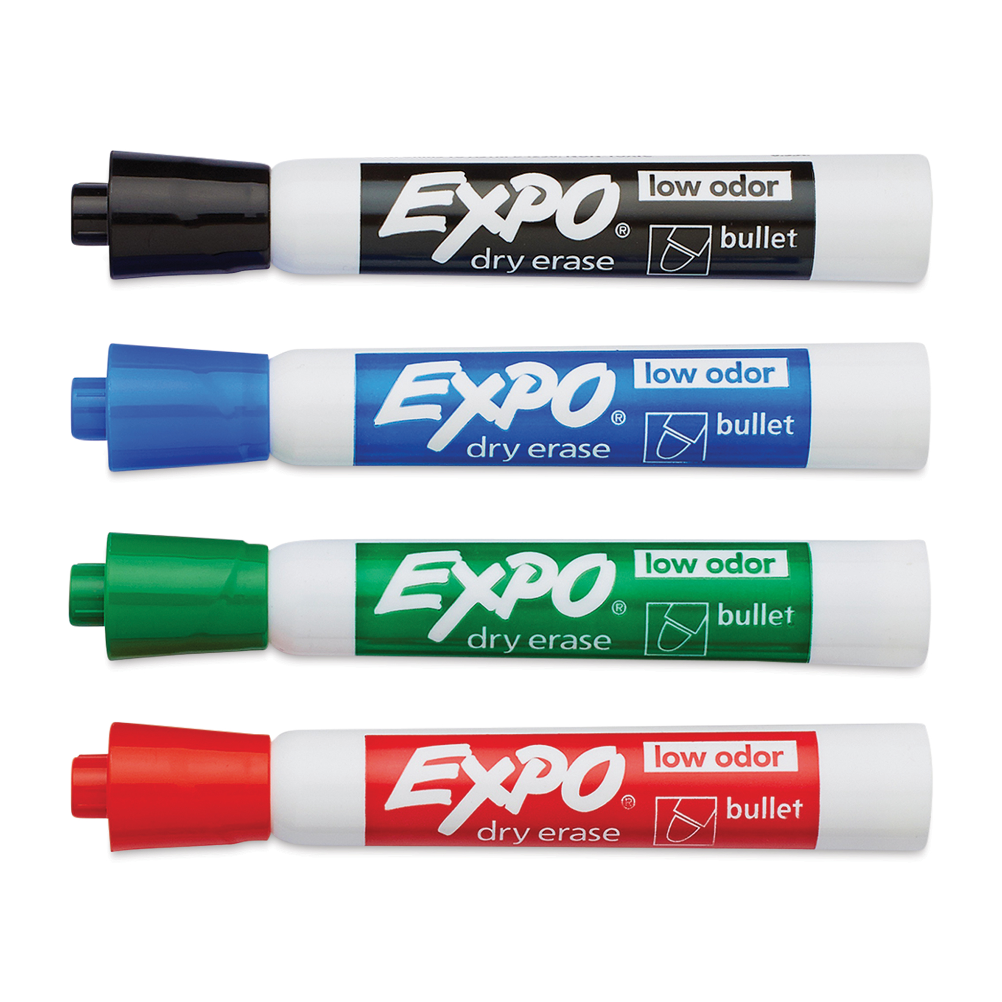 Expo Dry Erase Low Odor Markers - Bullet Tip, Assorted Colors, Set of 4