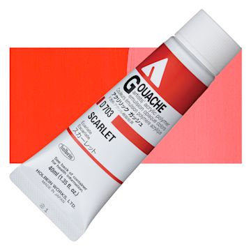 Open in modal - Holbein Acrylic Gouache - Scarlet, 40 ml tube and swatch