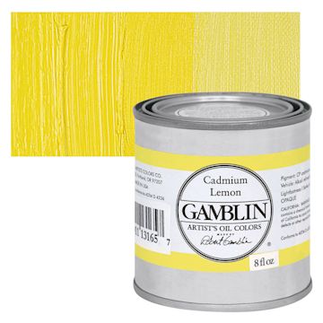 Open in modal - Gamblin Artist's Oil Color - Cadmium Lemon, 8 oz Can and swatch