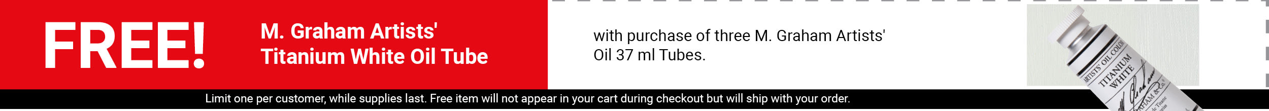 FREE! M. Graham Artists' Titanium White Oil Tube with purchase of 3 M. Graham Artists' Oil 37ml Tubes.