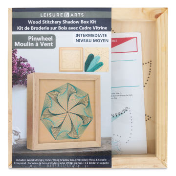 Leisure Arts Wood Stitchery Shadow Box Kit - Pinwheel, front of the packaging