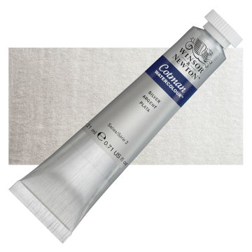 Winsor & Newton Cotman Watercolors - Silver, 21 ml, Tube with Swatch