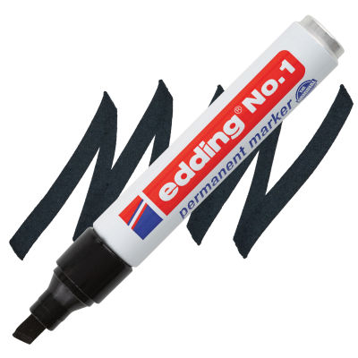 Edding Permanent Marker - Black, No.1, Chisel Nib, 1-5 mm (marker and swatch)