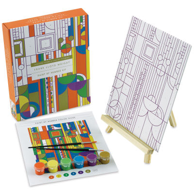 Frank Lloyd Wright Paint By Number Kit - Saguaro Cactus and Forms (front of packaging with contents)
