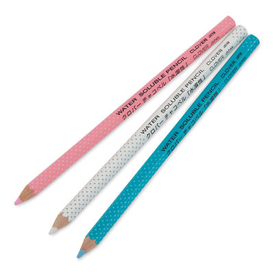 Clover Water Soluble Pencils - Pink, White, and Blue pencil at angle
