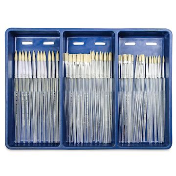 Open in modal - Royal Langnickel Clear Choice Brush Set - White Bristle, Round/Flat, Set of 60, Short Handle (in a tray)
