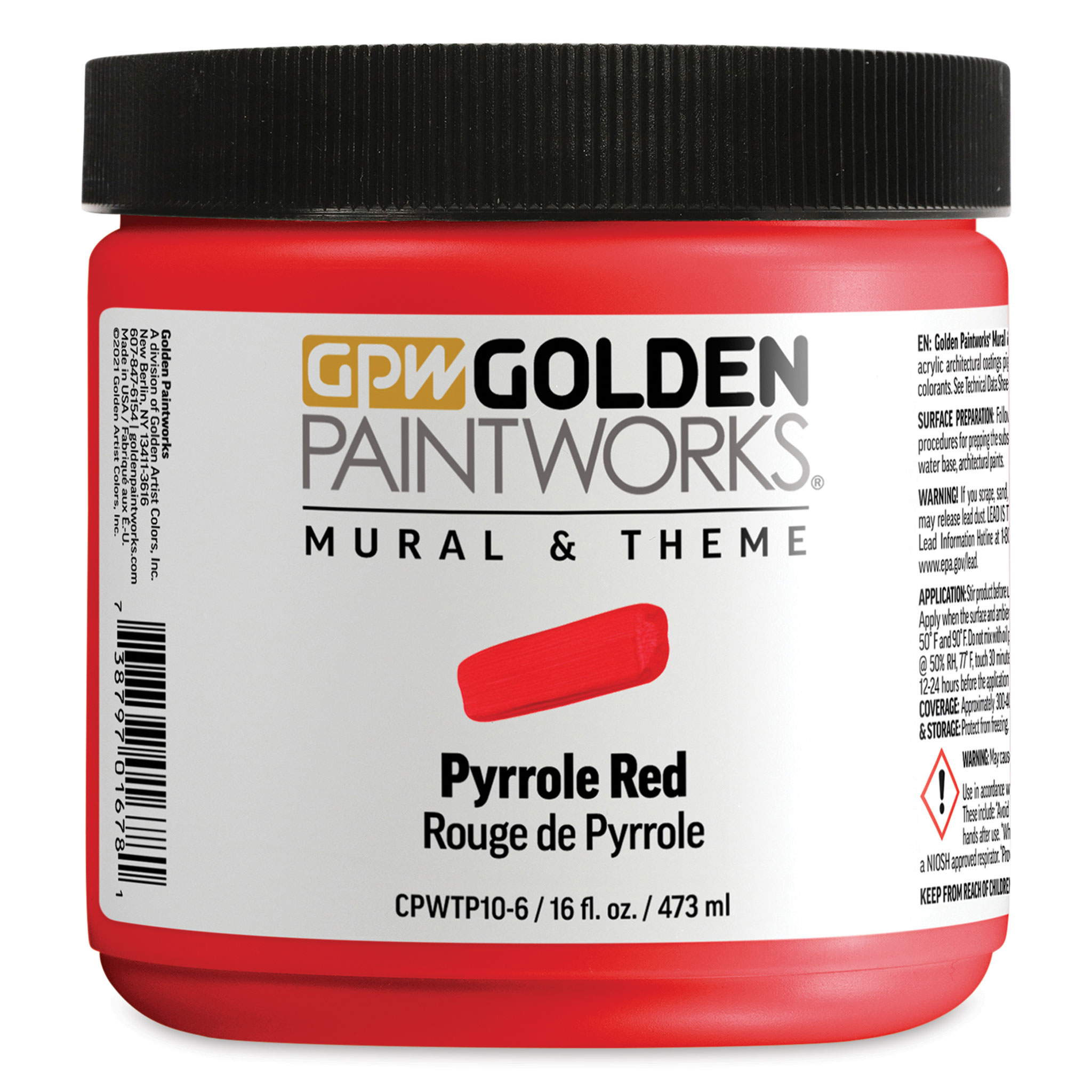 Golden Paintworks Mural and Theme Acrylic Paint - Pyrrole Red, 16 oz, Jar