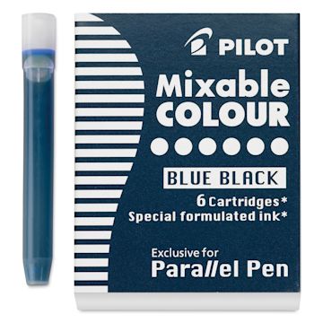 Open in modal - Pilot Parallel Pen Mixable Colour Ink Refills - Blue Black, single cartridge next to packaging