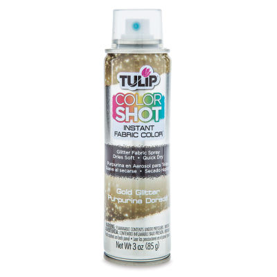 Tulip ColorShot Instant Fabric Color Spray - Front of 3 oz Gold Glitter can