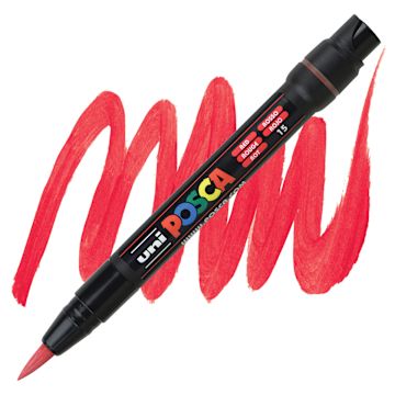 Open in modal - Posca Paint Marker - Red, Brush Tip - marker and swatch