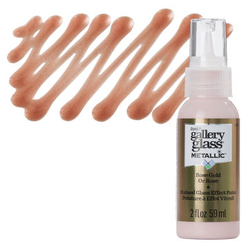 Gallery Glass Paint - Metallic Rose Gold, 2 oz swatch with bottle
