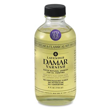 Open in modal - Chelsea Classical Studio Oil Painting Varnishes - Front of 4 oz bottle of Damar Varnish