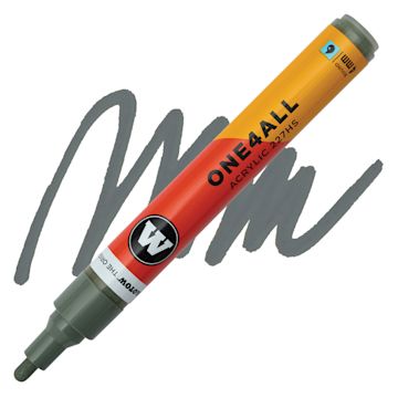 Open in modal - Molotow One4All Acrylic Marker - 4 mm Tip, Stone Grey Middle, Bullet Tip, swatch and marker