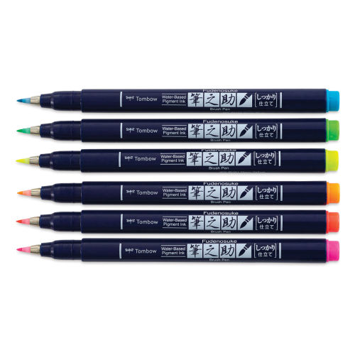 Tombow Fudenosuke WS-BH Calligraphy Brush Pen Hard, 6 set Neon