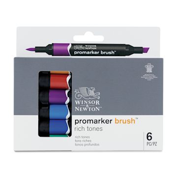 Open in modal - Winsor & Newton Promarker Brush Markers - Rich Tones, Set of 6, front of the packaging