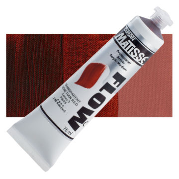 Matisse Flow Acrylic Transparent Venetian Red, 75 ml tube and swatch