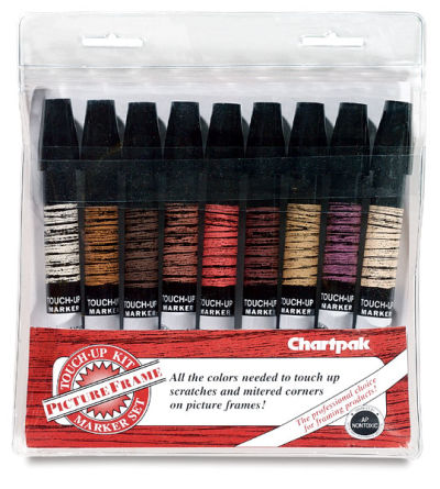 Chartpak Touch-Up Markers for Picture Frames - Set of 9 shown in vinyl pouch package
