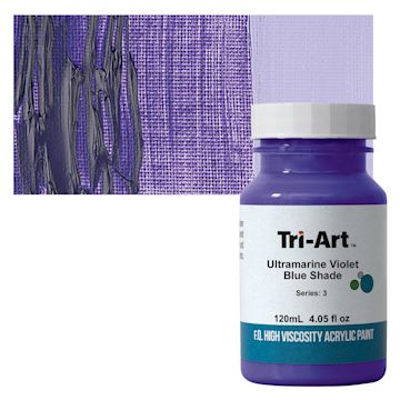 Open in modal - Tri-Art High Viscosity Artist Acrylic - Ultramarine Violet Blue Shade, 120 ml jar and swatch