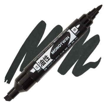 Tombow Mono Twin Permanent Marker - Black, Bold Tip (swatch and marker)