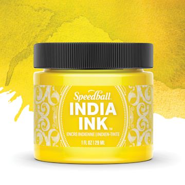 Open in modal - Speedball India Ink - Canary, 1 oz jar with swatch
